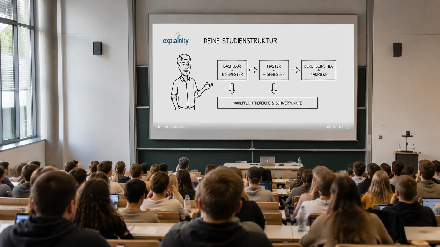 explainity Erklärvideo in einer Vorlesung im Hörsaal vor Studierenden